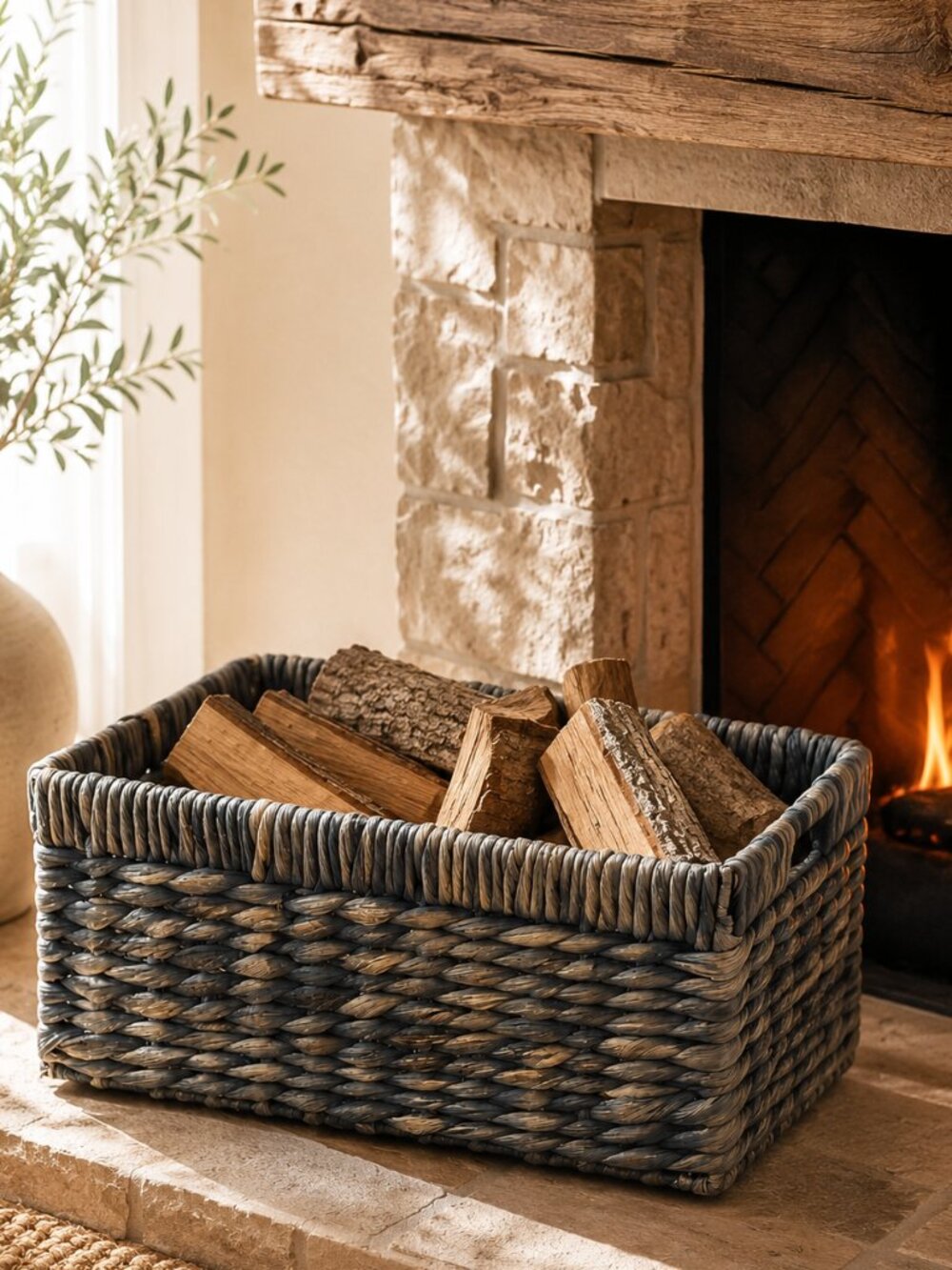 NWT Handwoven Rectangular Rustic Farmhouse Decor Water Hyacinth Basket